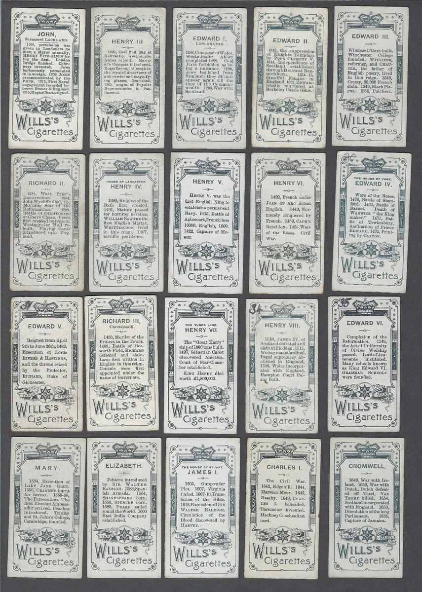 1902 Wills's Cigarettes Kings & Queens Tobacco Cards Complete Set