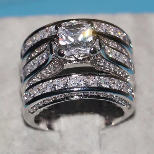 Women 925 Silver Filled Wedding Rings Cubic Zircon Engagement Jewelry Sz 6-10 - Picture 11 of 34