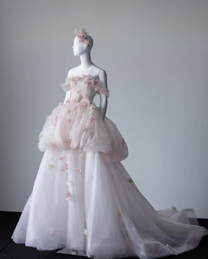 Fairy Light Pink Wedding Dresses with Florals Off the Shoulder Lace Bridal Gowns Fairy Light Pink Wedding Dresses with Florals Off the Shoulder Lace Bridal Gowns