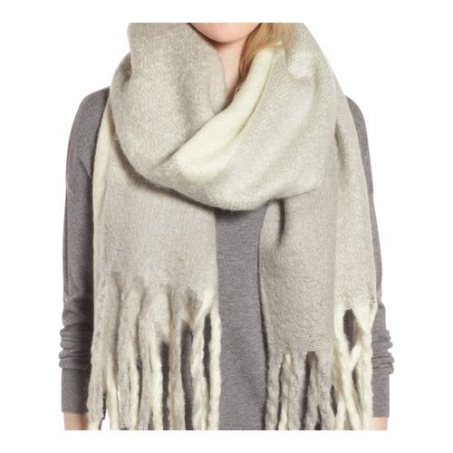 Free People Cameron Brushed Plaid Sky Fuzzy Blanket Scarf Cozy Women's One Size - Picture 3 of 9