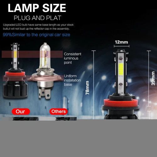 H11 LED Headlight Bulb 4 Sides White Low Beam Conversion Kit 6000LM Super Bright - Picture 10 of 13