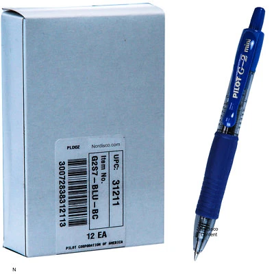 Pilot G2 Mini 31211 Blue Gel Ink 0.7mm Fine Point Rollerball Pen, Box of 12 Pens