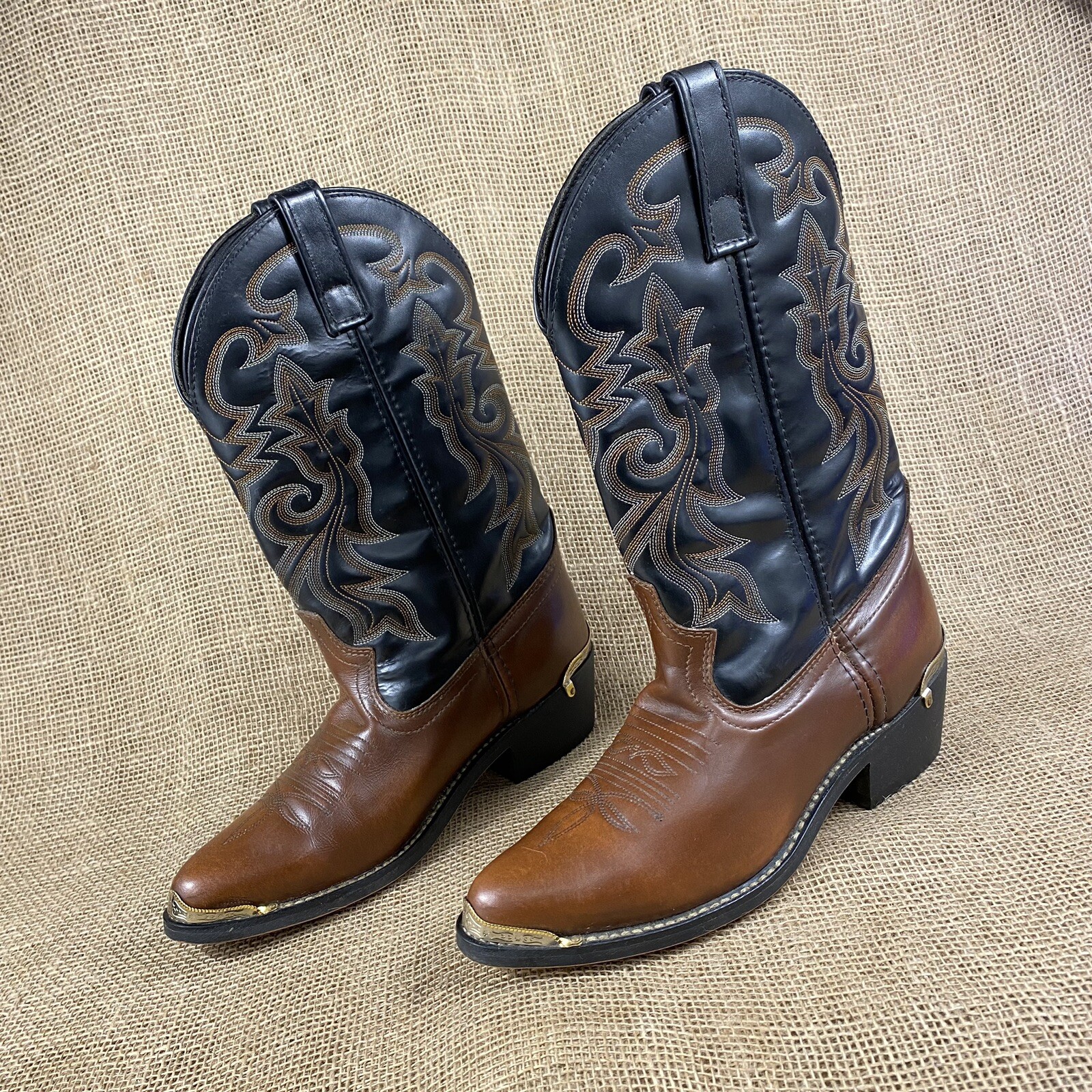 Mens Cowboy boots Laredo Western Black Leather Metal … Gem