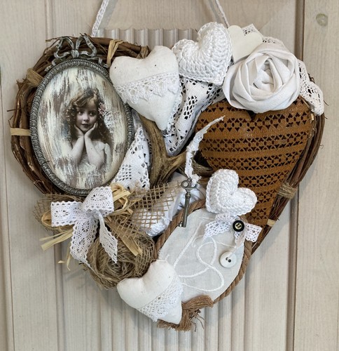 Handgefertigter Deko Rebenherz Kranz shabby Vintage Look Nostalgie Rahmen -247 - Bild 7 von 8