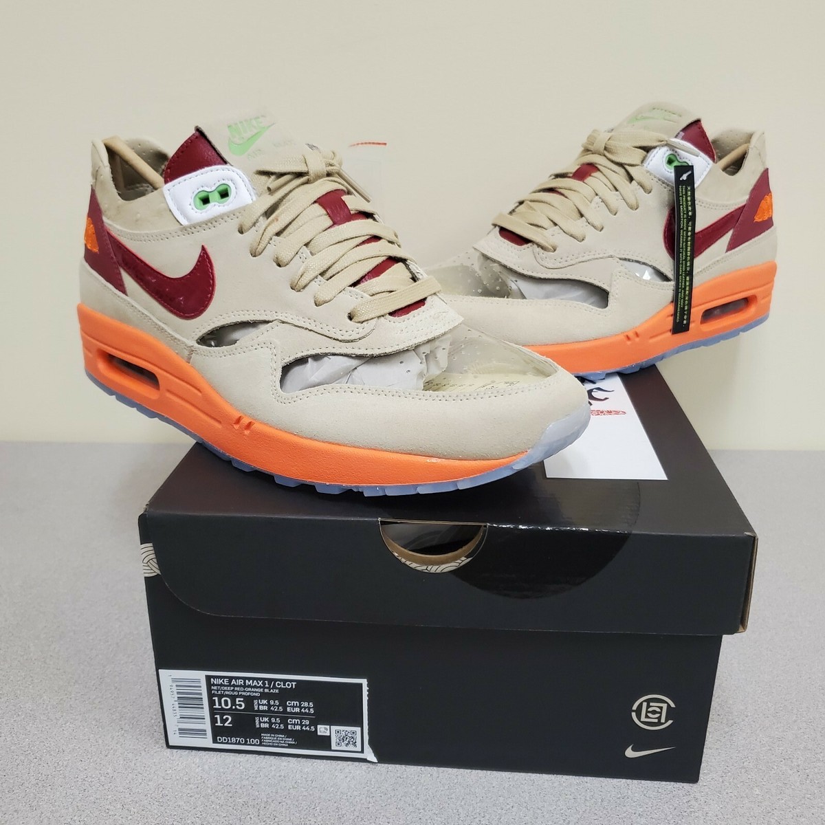🔥Nike Air Max 1 X CLOT Kiss Of Death 2021 DD1870-100 Size
