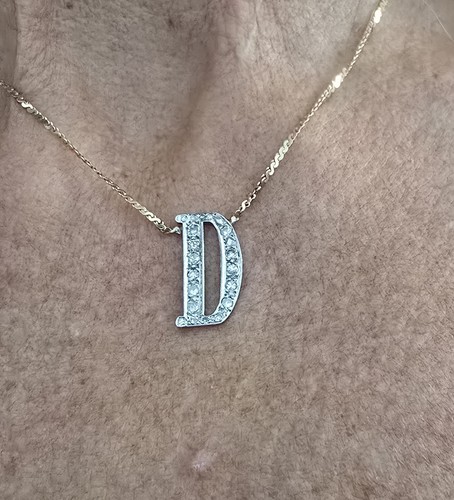 Halskette mit Anhänger 14 Kt Gold Anfangsbuchstabe echter natürlicher Diamant - Bild 5 von 5