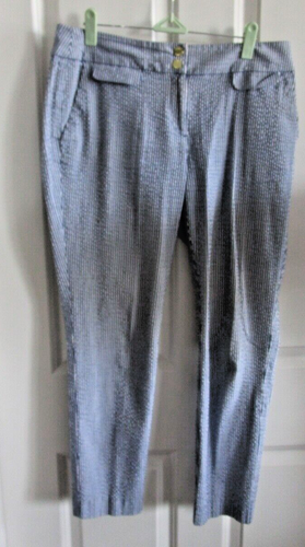 Anne Klein Seersucker Pants Women Size 4 Gray & White Stripe
