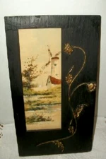 ANTIQUE MINIATURE WATERCOLOR PAINTING DUTCH WINDMILL ART NOUVEAU BARBOLA POPPIES