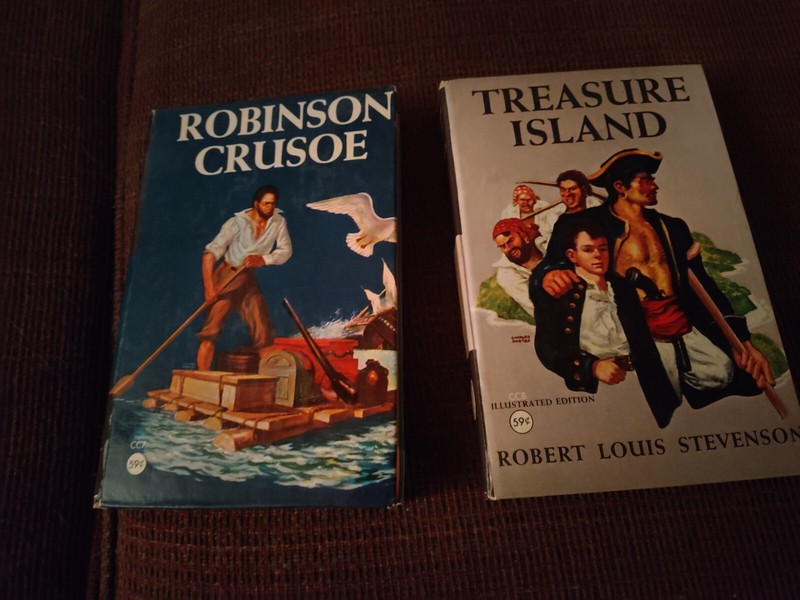 2 Clover Classics Books:  Treasure Island And Robinson Crusoe From The 50s.L