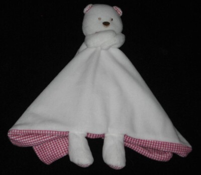 Plush Bear Security Blanket Baby Lovey White Red Checks Feet Matalan