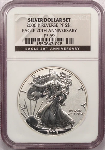2006 P Reverse Proof American Silver Eagle $1, NGC PF69, Silver Dollar Set Coin