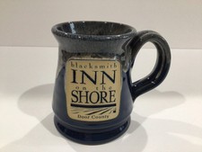 Deneen Pottery Mug Door County Wisconsin Blacksmith Inn on the Shore Blue NEW
