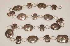 Old Pawn Native American Sterling Silver Turquoise Concho Belt -2.4