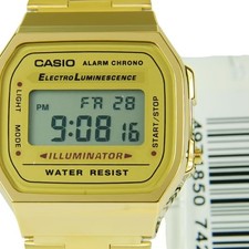 New MEN'S GOLD TONE STAINLESS STEEL DIGITAL WATCH A168WG -USA