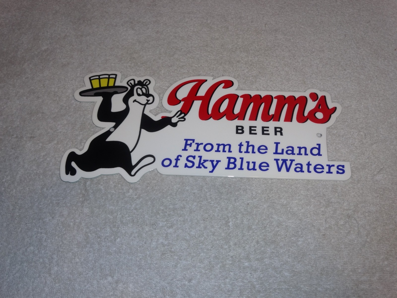 VINTAGE HAMM'S BEER BEAR SERVING HAMMS 1' METAL SKY BLUE WATER GASOLINE OIL SIGN