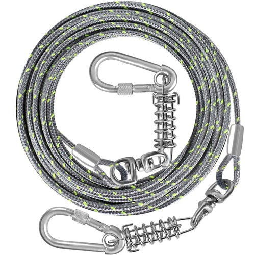 15ft Reflective Dog Tie Out Cable With Shock Absorbing Spring | Heavy Duty Dog Runner For Yard, Camping | Holds Up To 500lbs, Pink - View #5