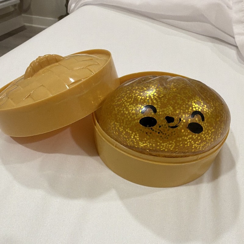 Gold Glitter Gel Squeeze Ball Stress Reliever, Squishy Toy in Round Case (NEW)