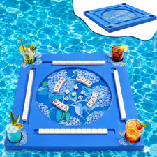 Floating Mahjong Table for Pool, EVA Floating Mahjong Mat with Tile Slots and Dr