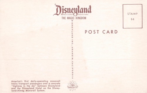 Postcard Disneyland Hotel Magic Kingdom Monorail c1960 California Walt Disney - 第 2/2 張圖片