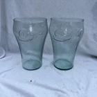 Vintage Coca Cola Coke Glass Coke 32 oz Large  Green Pebble Glass 7" tall Set 2