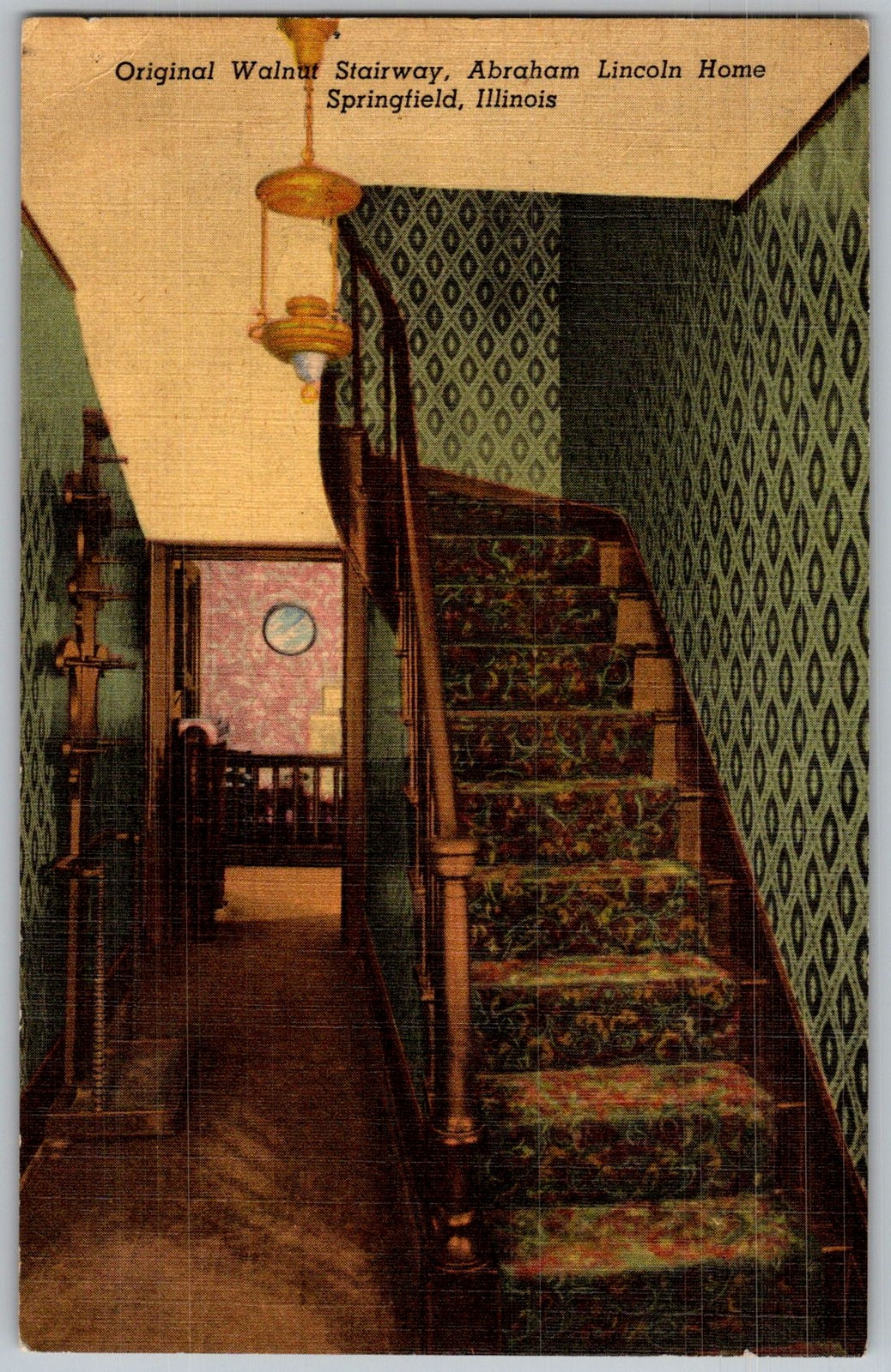 Vtg Postcard Abraham Lincoln Walnut Stairway Springfield, IL 1930s