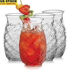 Tiki Pineapple Glasses Set 4 Tropical Cocktail Drinkware Parties Dishwasher Safe