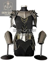 Dark Fantasy Women's Chainmail Armor Set: Black  Gold Warrior Cosplay