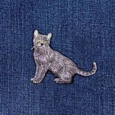 Black & Gray Cat Applique Patch - Embroidered Animal Badge 3" (Iron Or Sew On)