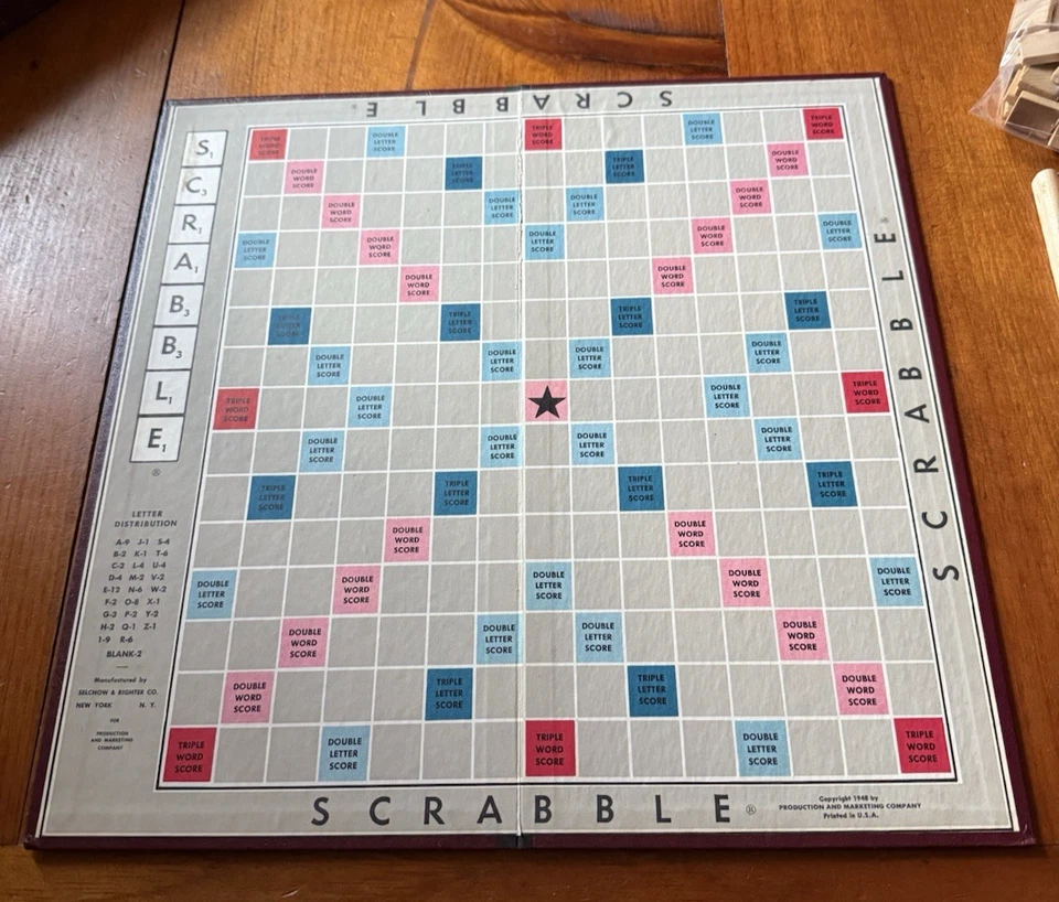 Juego de mesa vintage 1953 SCRABBLE Selchow & Righter completo 100 azulejos y 4 soportes Foto 3 de 4