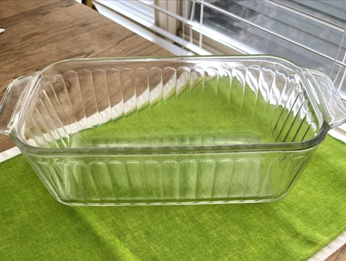 Vintage Pyrex 213-S Ribbed Clear Glass 1.5 Qt Loaf Pan USA Bread Baking Dish