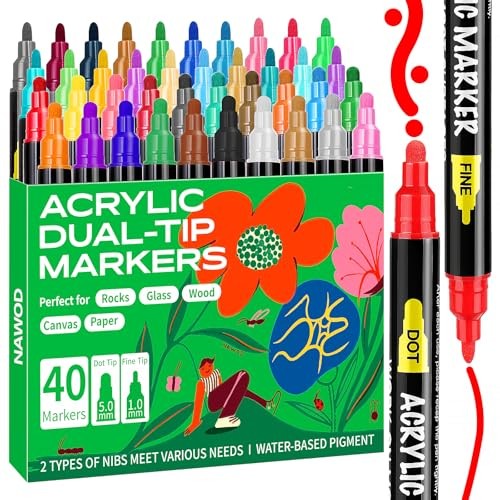  40 Acrylic Paint Pens, Dual Tip Acrylic Markers, With Fine 