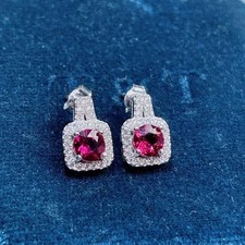 Lab Created Pink Ruby 2.30Ct Round Cut Halo Stud Earrings 14K White Gold Plated