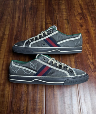 Gucci Tennis 1977 Web Monogram Mens Grey White Beige Sneakers - Size 12G 12.5US