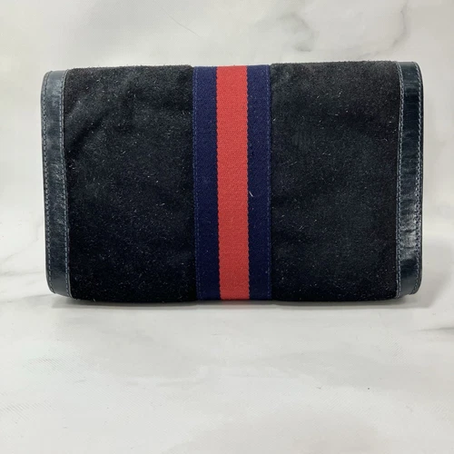 Auténtico bolso clutch GUCCI línea jerez gamuza azul marino - Imagen 3 de 24