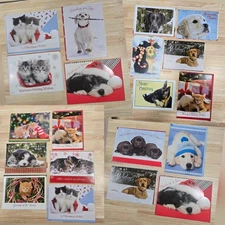 Lot of 20 Assorted Cats Dogs Unused Christmas Holiday Greeting Cards & Envelopes