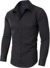 Mens Long Sleeve Dress Shirt Wrinkle-Free Stretch Formal Button-Down with Pocket