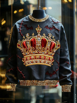 Men?s Italian Palace Tri-Color 3D Print Luxury Long Sleeve Pull Over Shirt 2XL