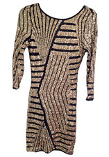 Winsor Women's Sequins Bodycon Dress Black Gold Geometric Lon Sleeve Size M