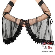 Long Tulle Sleeves Detachable Sleeves Victorian Lace Arm One Size Black-03