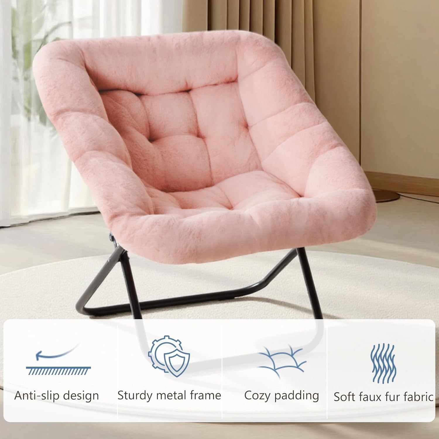AOFIS Comfy Chair Adults Soft Faux Fur Folding Flexible Lounge for Living Room