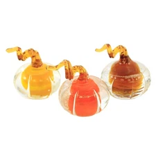 Transpac Mini Glass Amber Pumpkins Figurine Thanksgiving Set Of Three