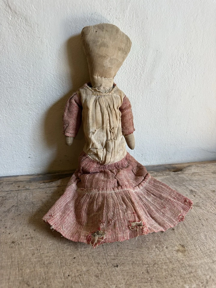 19th C Early Antique Handmade Ragdoll Original Outfit Best Simple Form 14+ Inch - Image 3 of 4
