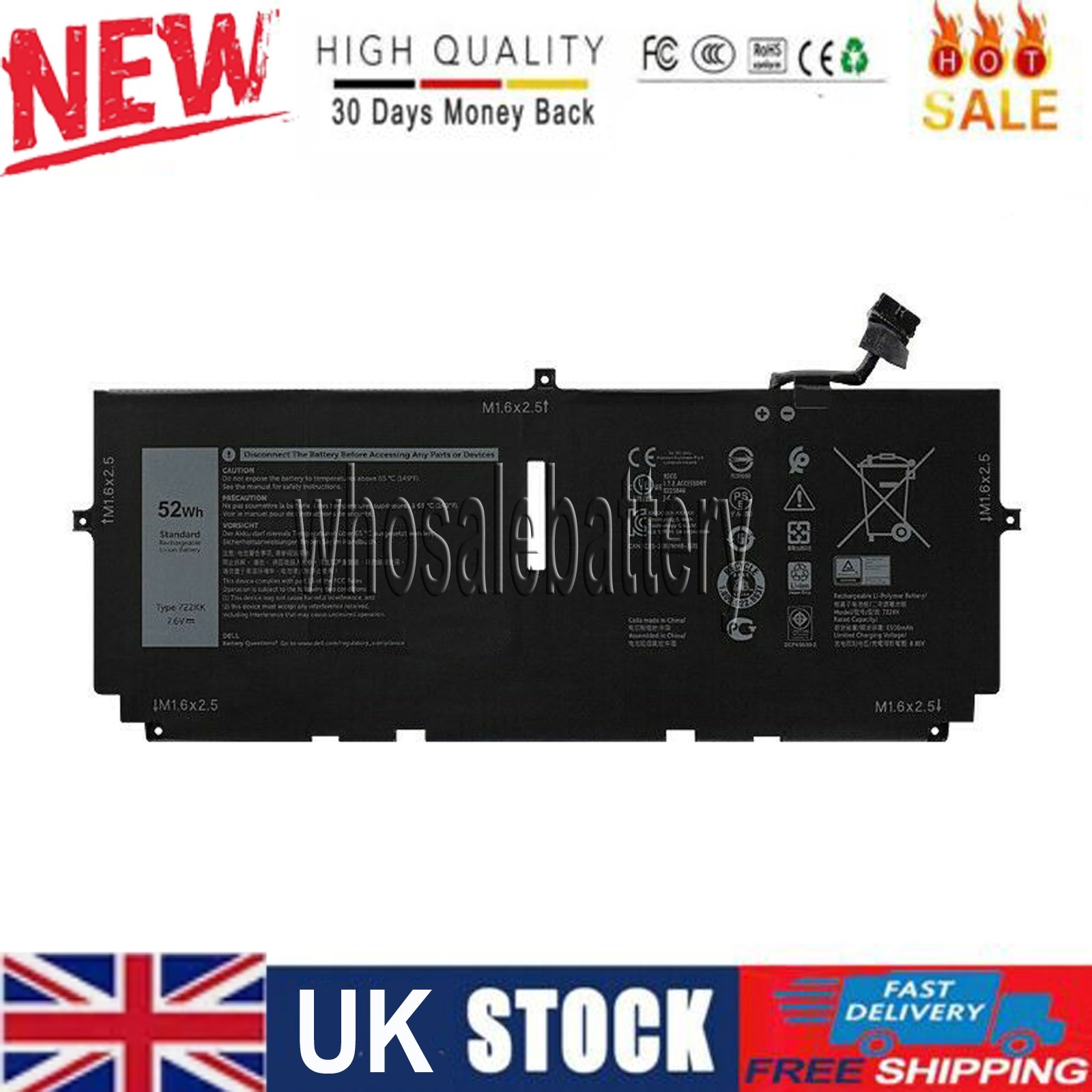 722Kk Laptop Battery For Xps 13 9300 I5 Fhd I7-1065G7 Notebook P117G P117G001