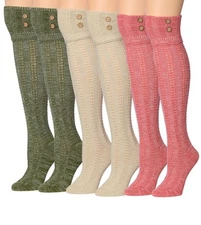 Tipi Toe Women's Winter Over The Knee With Buttons Cotton Blend Boot Socks