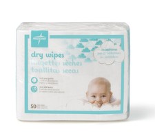 Medline Baby Soft Dry Cleansing Wipes 50 Count Fragrance Free Disposable Cloths