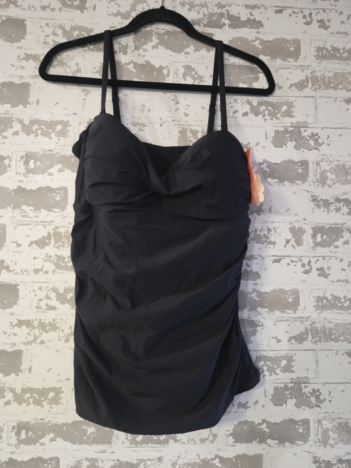 GRND Women's Tankini Swimsuit Top Black Ruched Twist Cami Straps Size XL NWT
