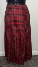 Vintage Pendleton Knockabout Red Tartan Plaid Wool Pleated Maxi Skirt Size 12
