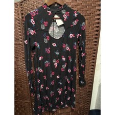 Express dress M Floral Print Long Sleeve Mini Keyhole Neck, Party, Casual