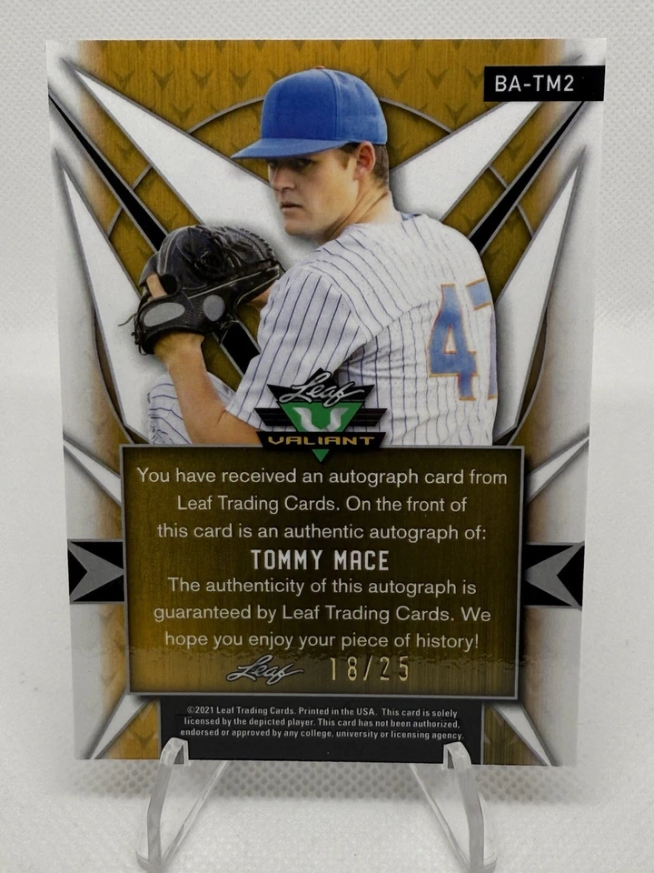 2021 Leaf X Roomie Auto Pink 18/25 Tommy Mace Cleveland Guardians RC - Image 2 of 2