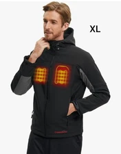 CONQUECO Men's Heated Jacket Soft Shell Hoodie Jacket w/Battery Outdoors XL #TB8
